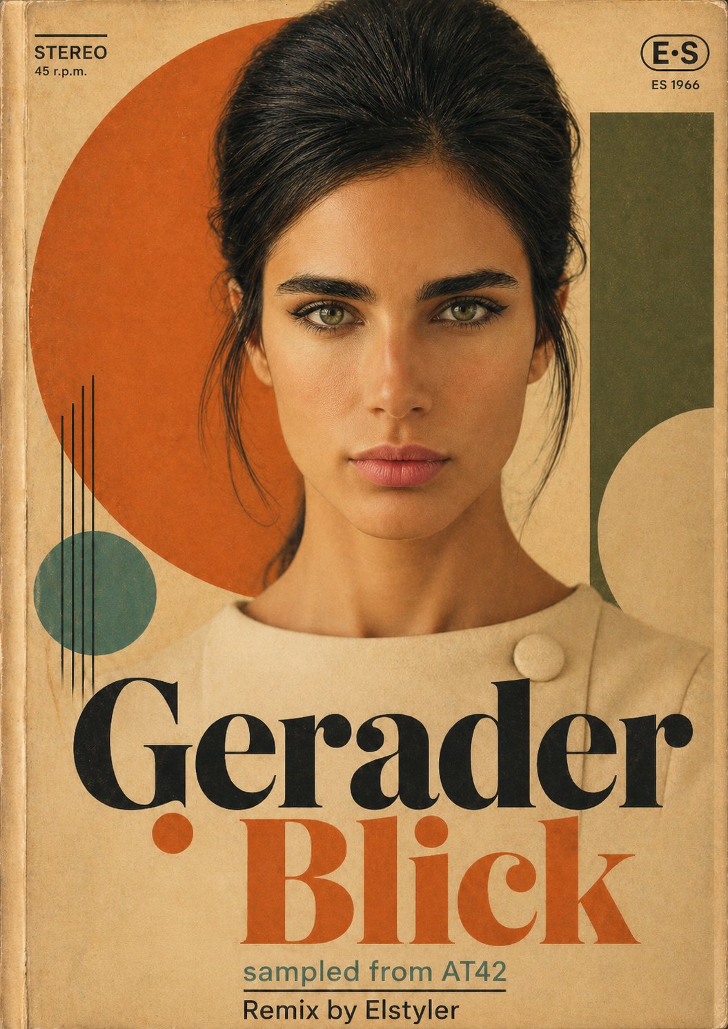 Retro Cover-Art mit Portraet und Schriftzug Gerader Blick