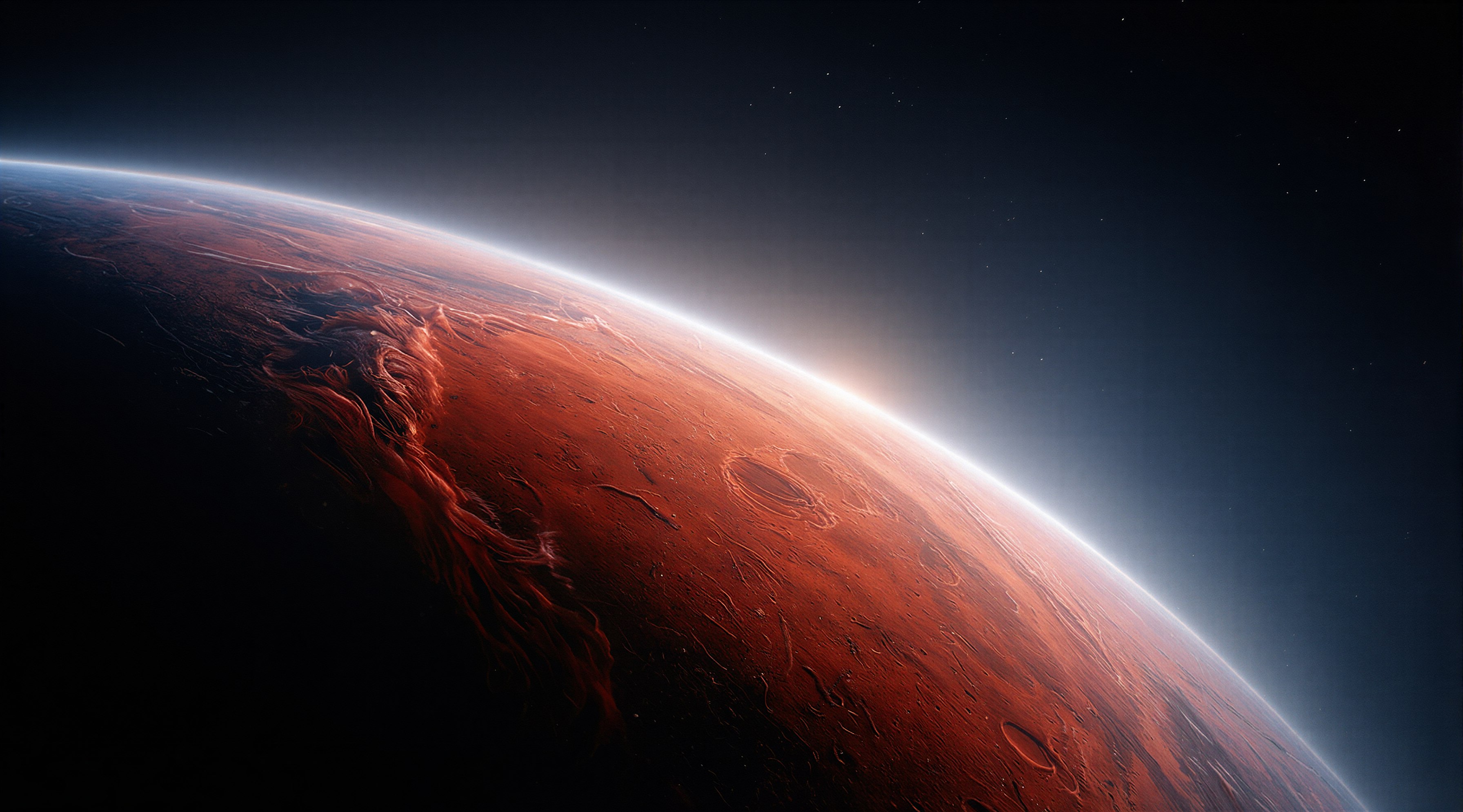 Roter Planet am Horizont des Weltraums